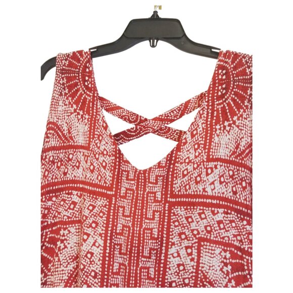 Style And Co Summer Dress Women's Size 2X Red White Peep Hole Back Fit Flare - Picture 3 of 8